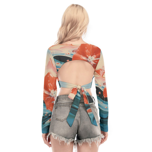 All-Over Print Women's Back Hollow T-shirt With Strap