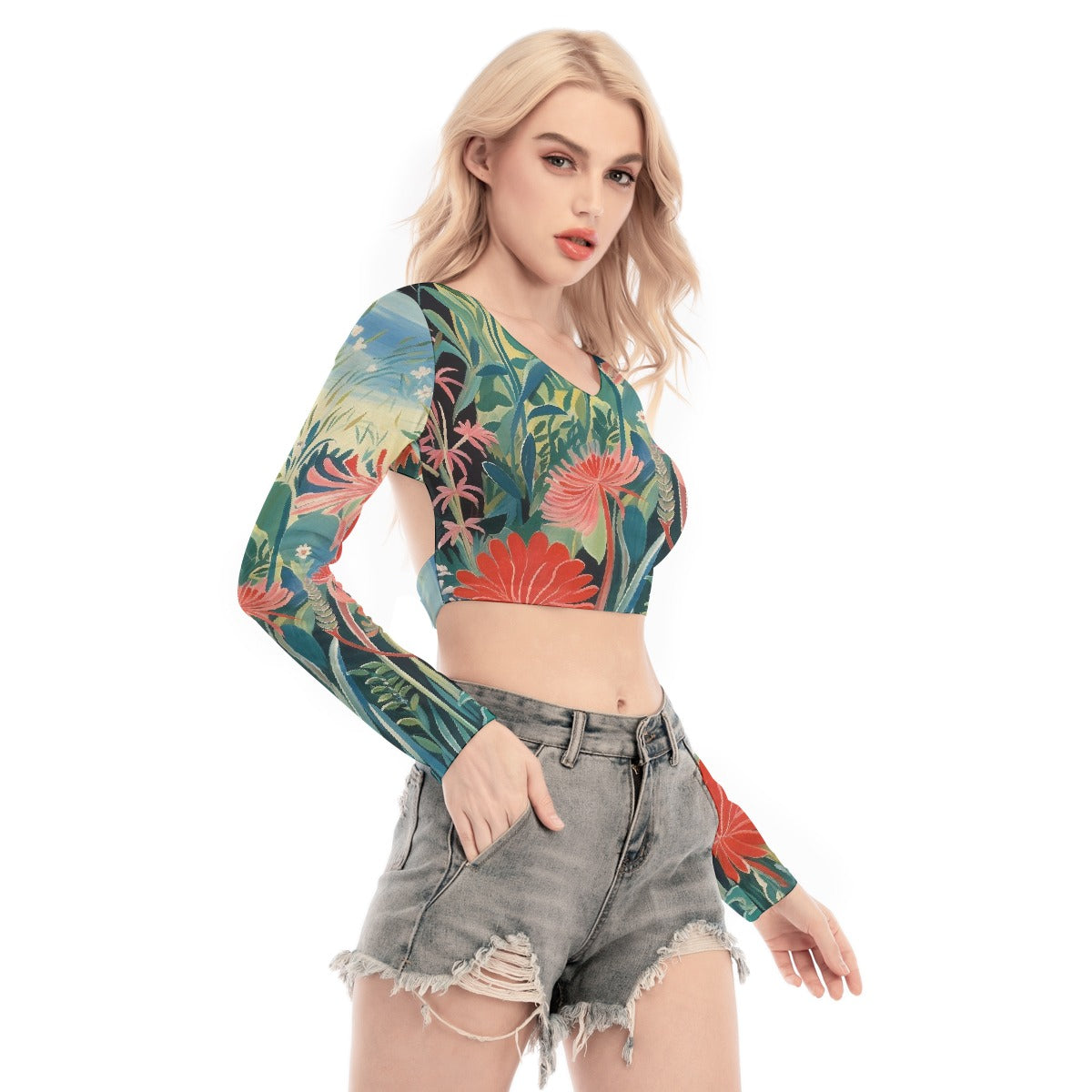 All-Over Print Women's Back Hollow T-shirt With Strap