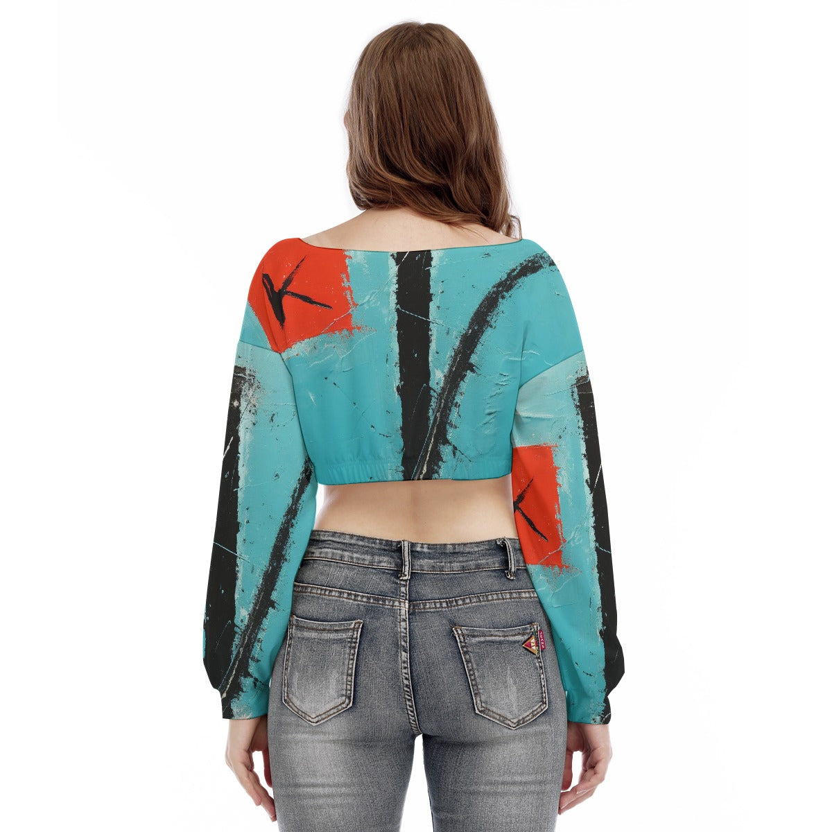 All-Over Print Women's V-neck Long Sleeve Cropped Sweatshirt