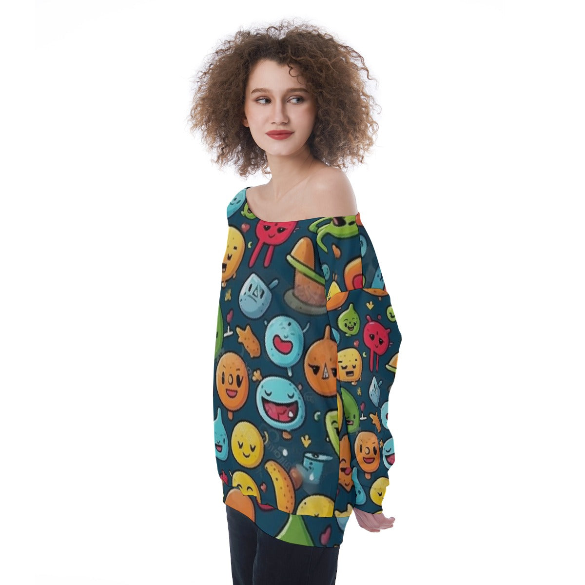 All-Over Print Oversized Women's Off-Shoulder Sweatshirt