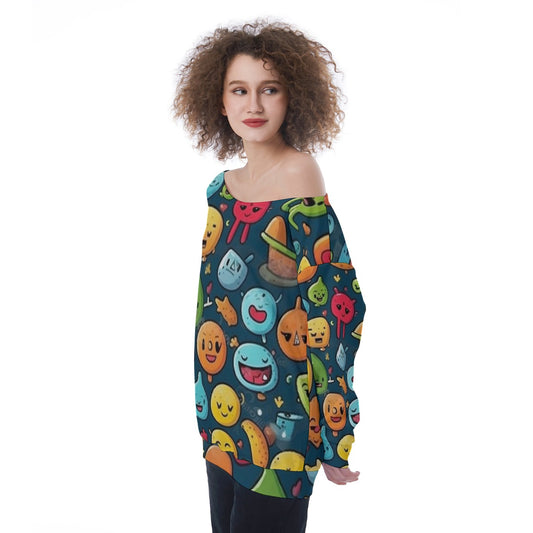 All-Over Print Oversized Women's Off-Shoulder Sweatshirt