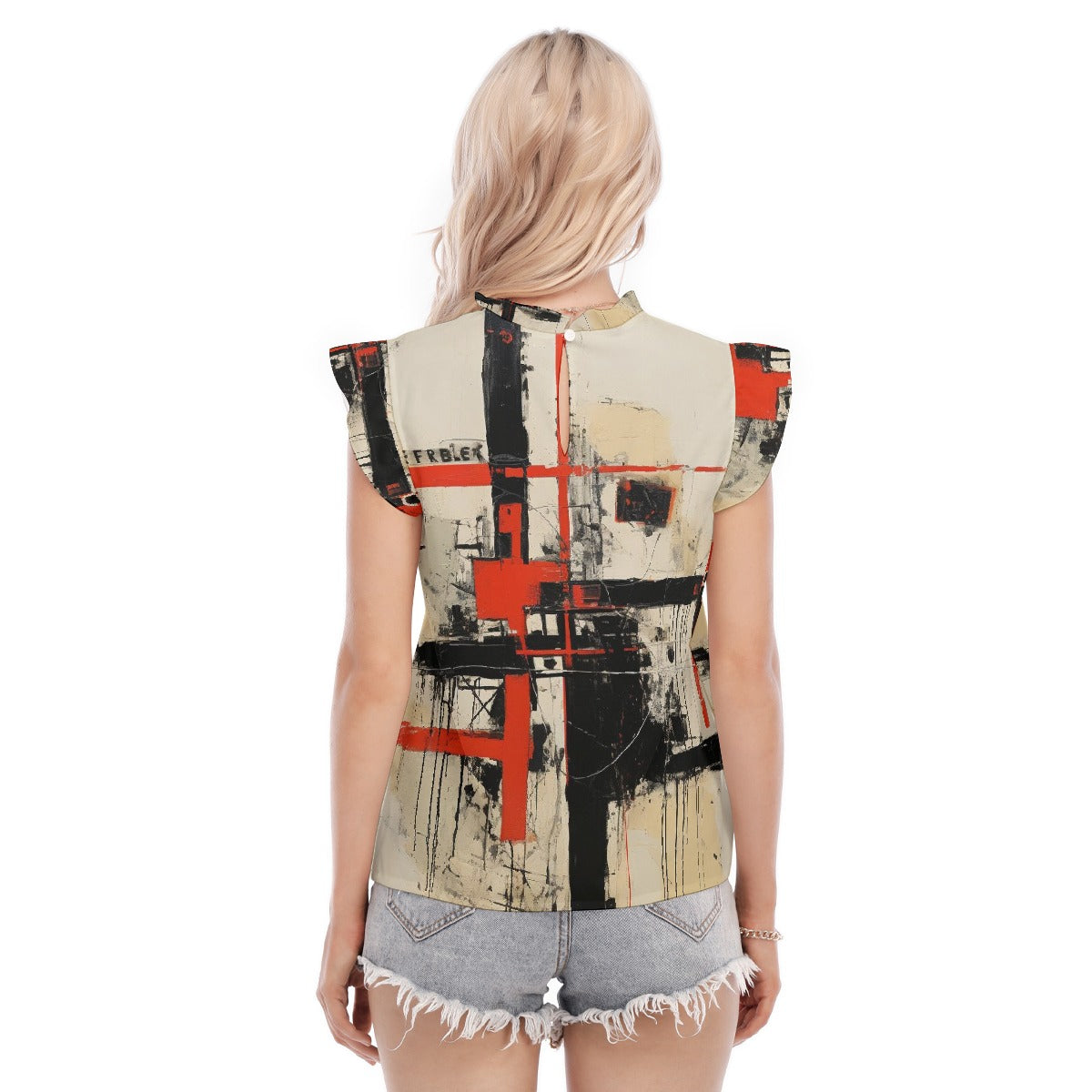 All-Over Print Women's Blouse With Ruffle Collar And Sleeve