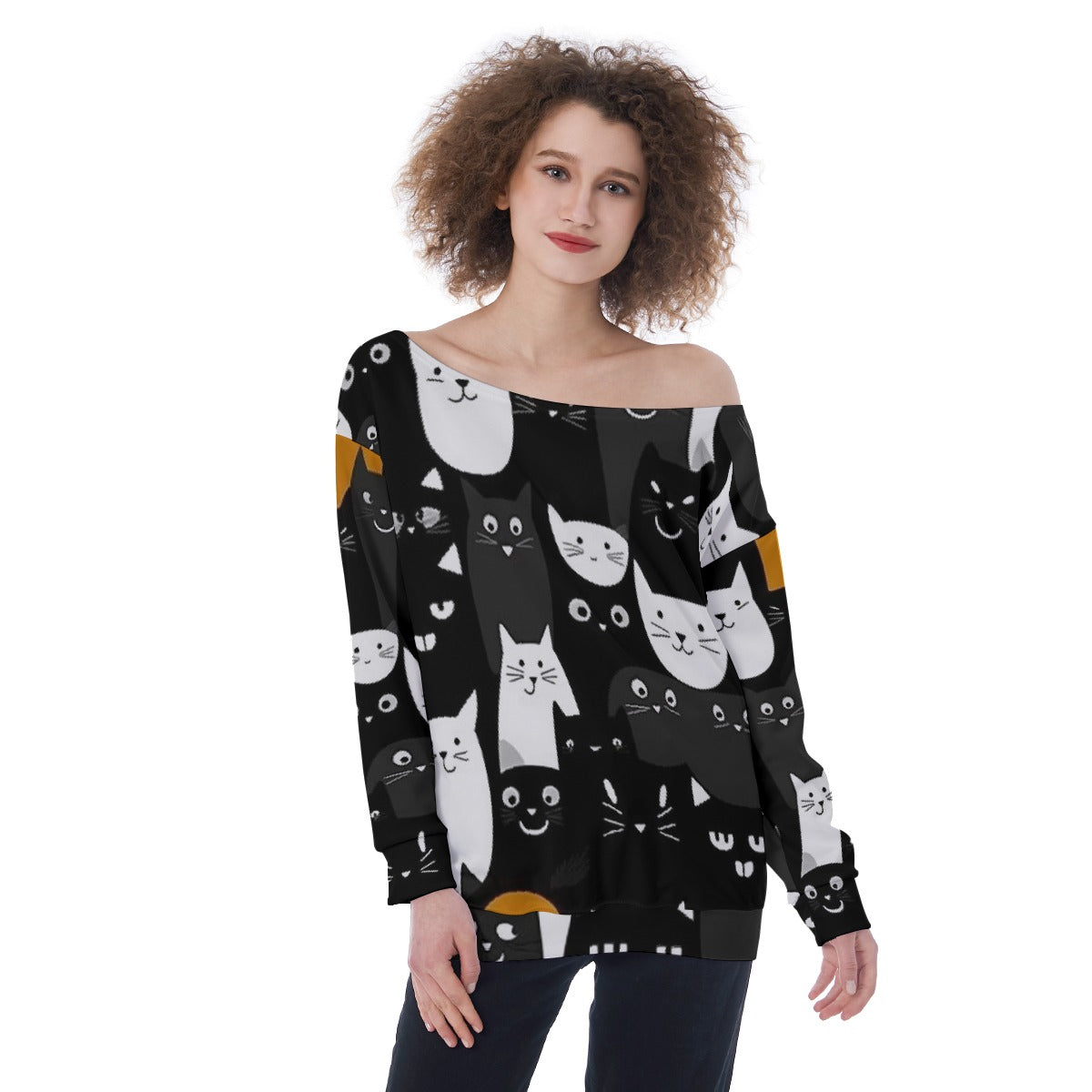 All-Over Print Oversized Women's Off-Shoulder Sweatshirt
