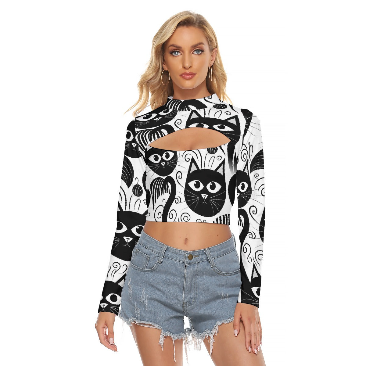 All-Over Print Women's Hollow Chest Keyhole Tight Crop Top