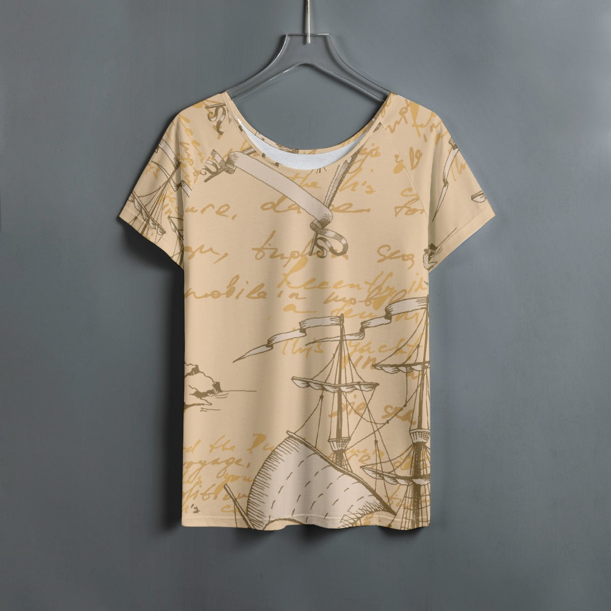 All-Over Print Women's Round Neck T-shirt With Raglan Sleeve