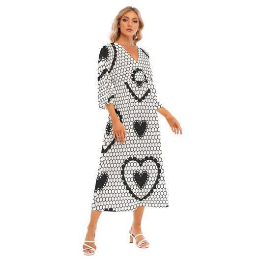 All-Over Print Women's Mid-Sleeve Long Dress