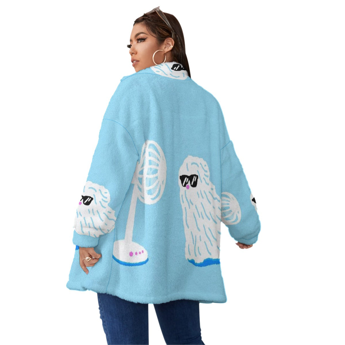 All-Over Print Unisex Borg Fleece Stand-up Collar Coat With Zipper Closure(Plus Size)