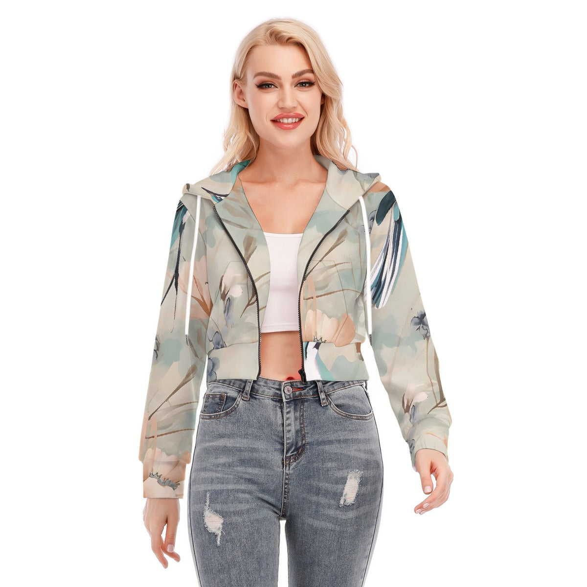 All-Over Print Women's Crop Top Hoodie With Zipper Closure