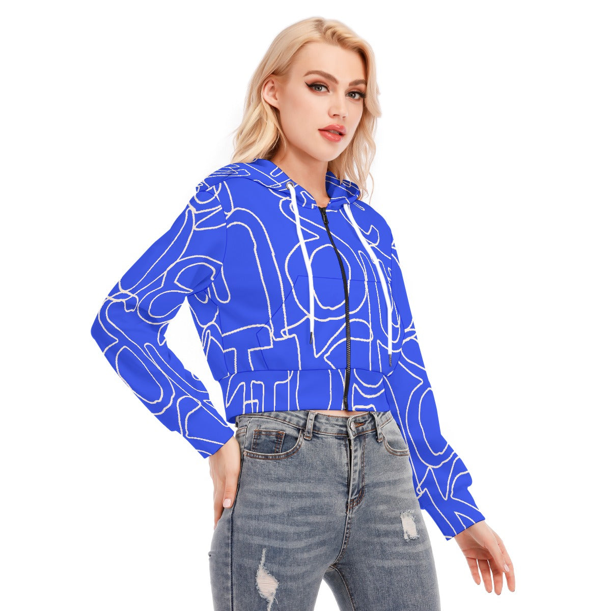 All-Over Print Women's Crop Top Hoodie With Zipper Closure