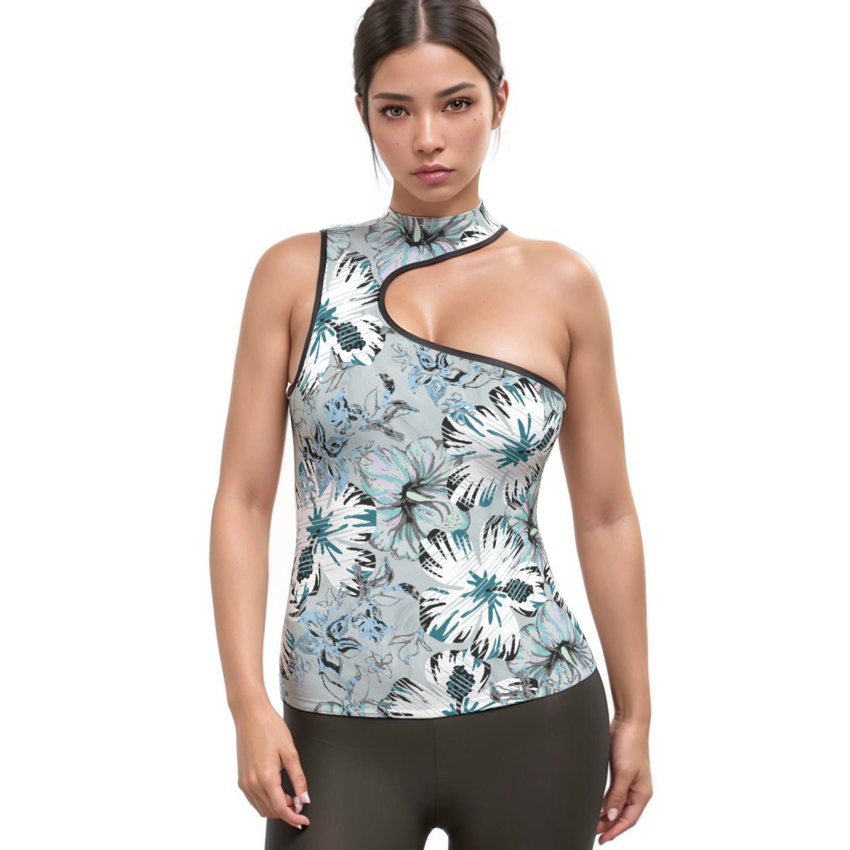 All-Over Print Women's Halter Sleeveless Asymmetrical Tank Top