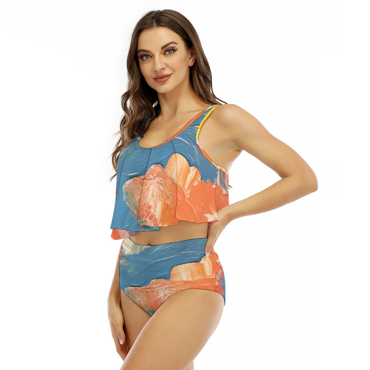 All-Over Print Women's Ruffled Vest Bikini Swimsuit