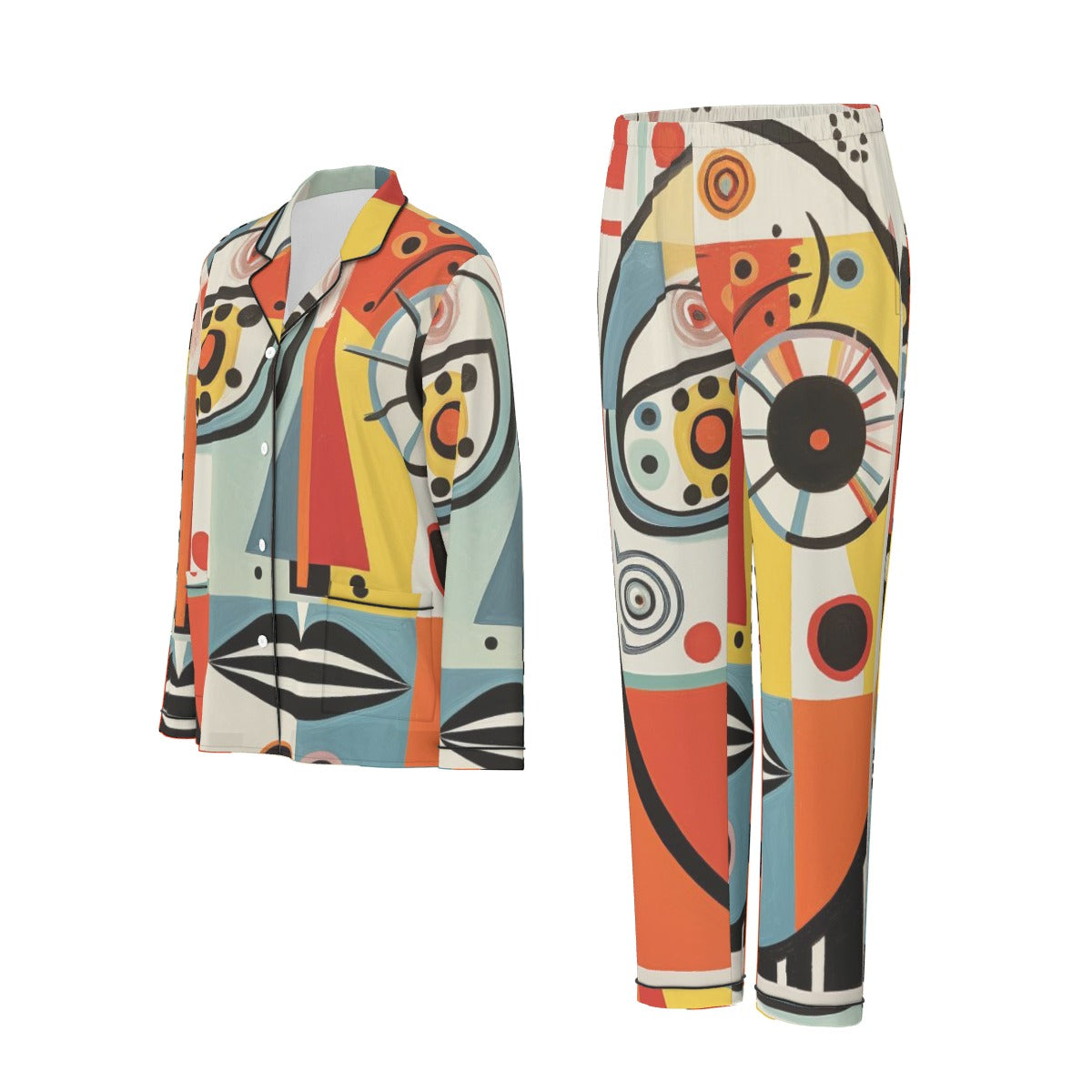 All-Over Print Women's Long Sleeve Pajama Set With Black Contrast Piping