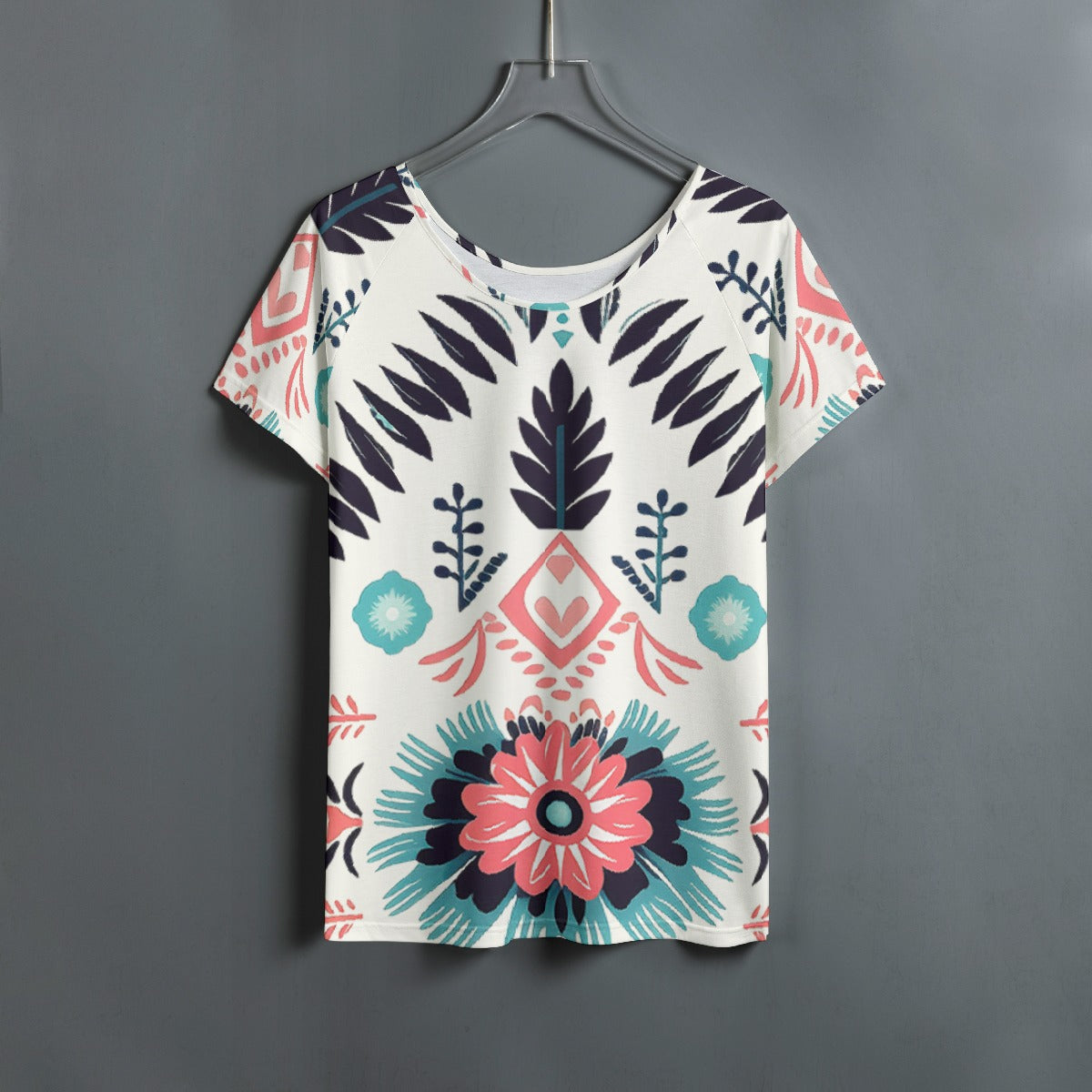 All-Over Print Women's Round Neck T-shirt With Raglan Sleeve