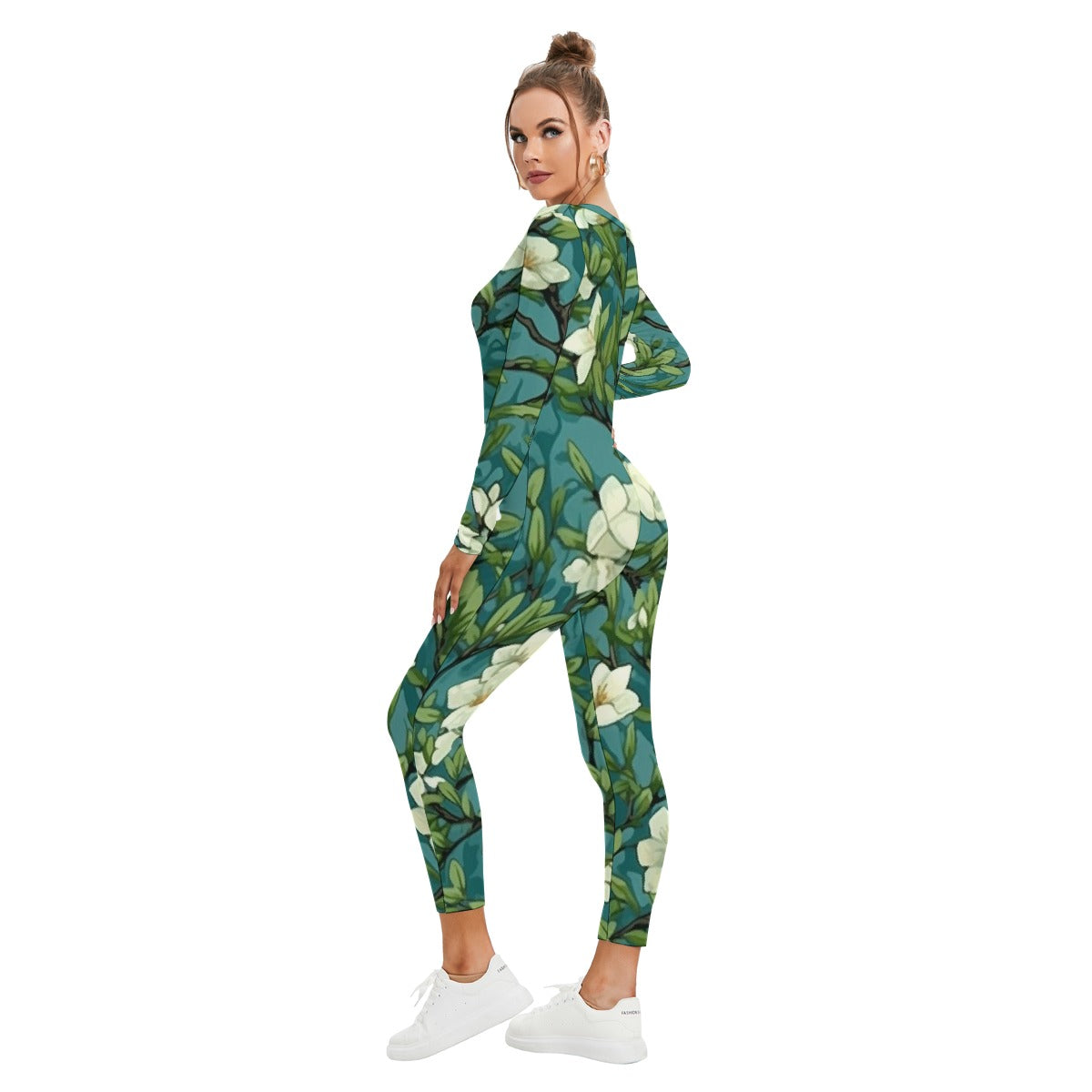 All-Over Print Women's Plunging Neck Jumpsuit