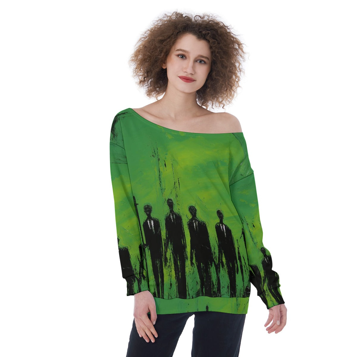 All-Over Print Oversized Women's Off-Shoulder Sweatshirt