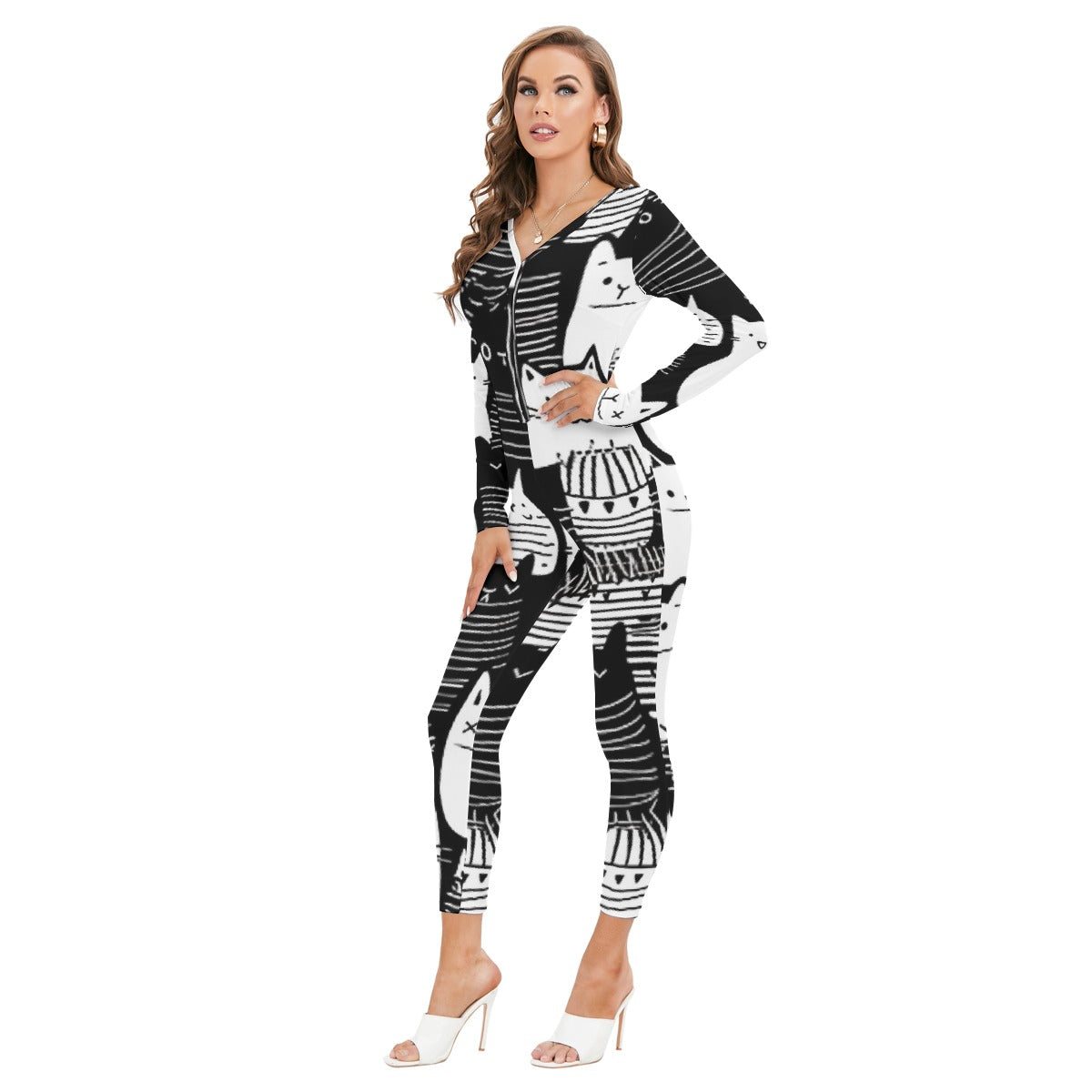 All-Over Print Women's Plunging Neck Jumpsuit