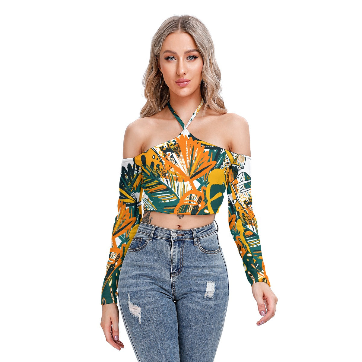 All-Over Print Women's Halter Lace-up Top