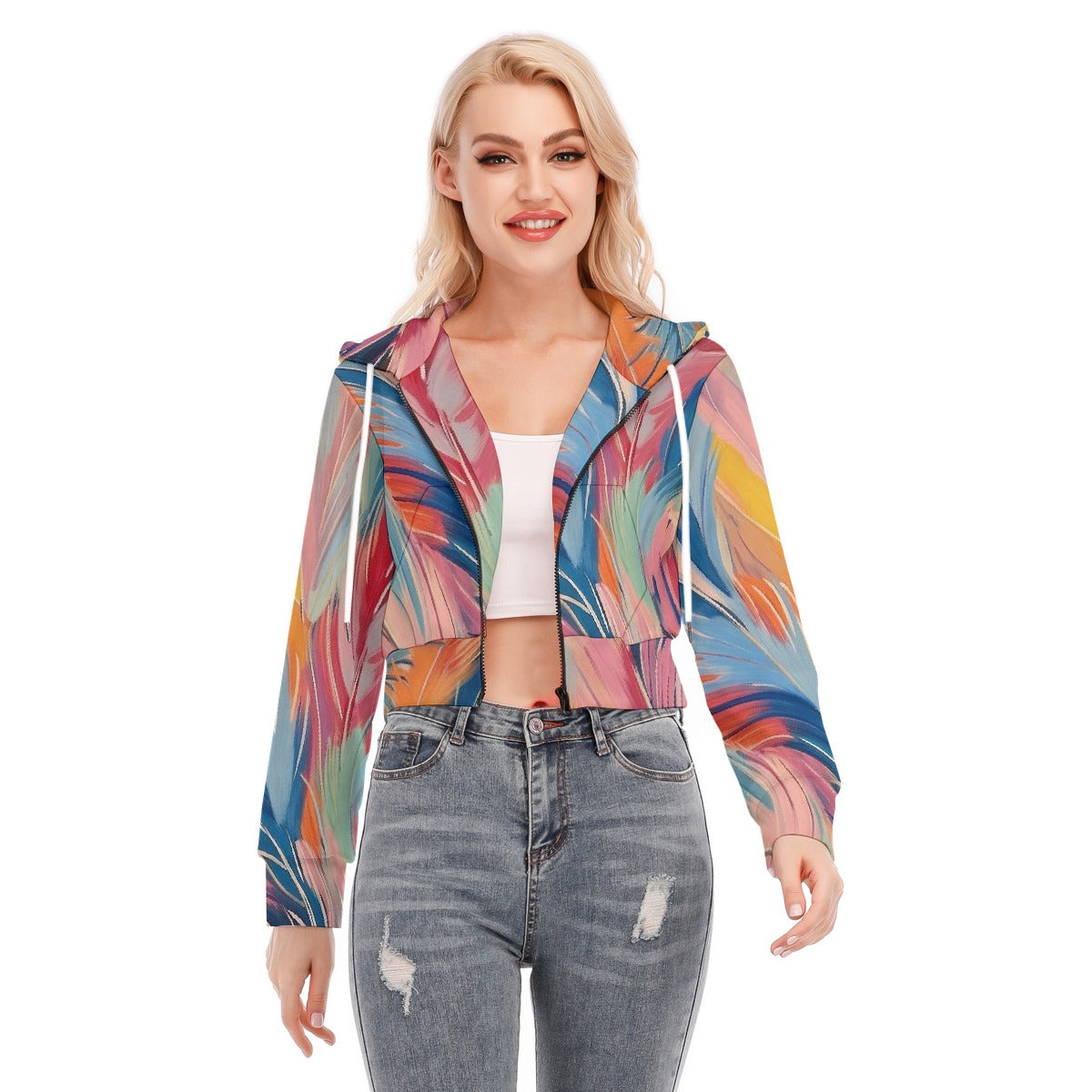 All-Over Print Women's Crop Top Hoodie With Zipper Closure