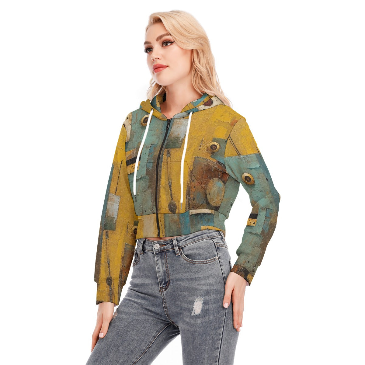 All-Over Print Women's Crop Top Hoodie With Zipper Closure