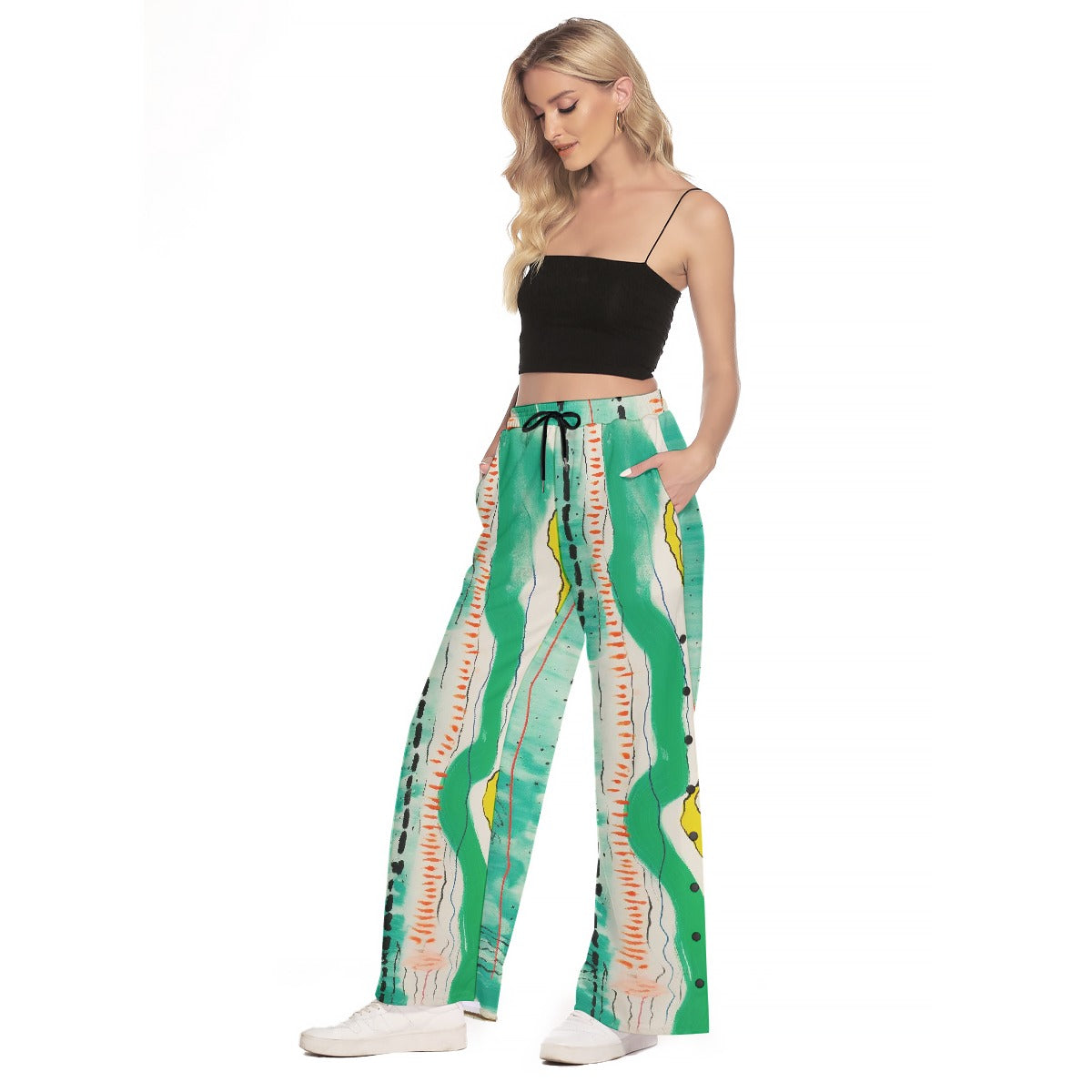 All-Over Print Women's Side Slit Snap Button Trousers