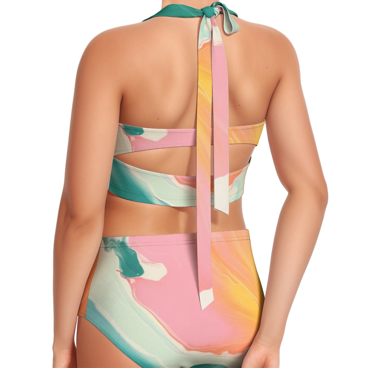 All-Over Print Women's Swimsuit Set With Halter