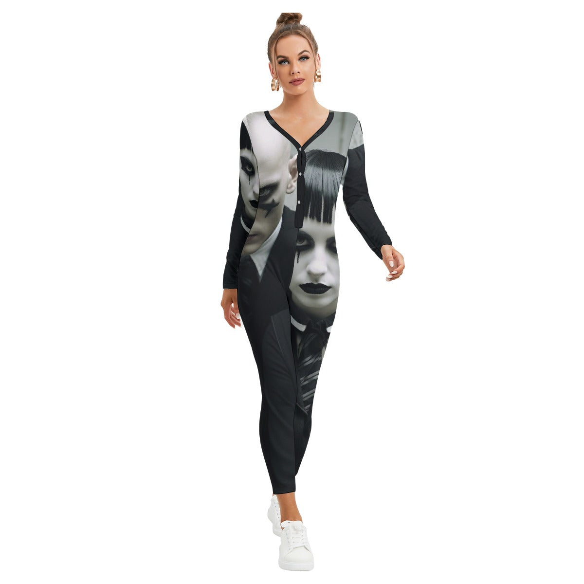 All-Over Print Women's Plunging Neck Jumpsuit