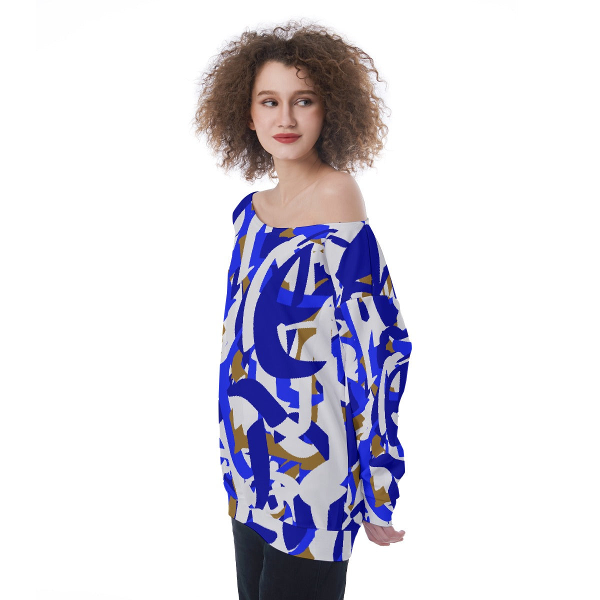 All-Over Print Oversized Women's Off-Shoulder Sweatshirt