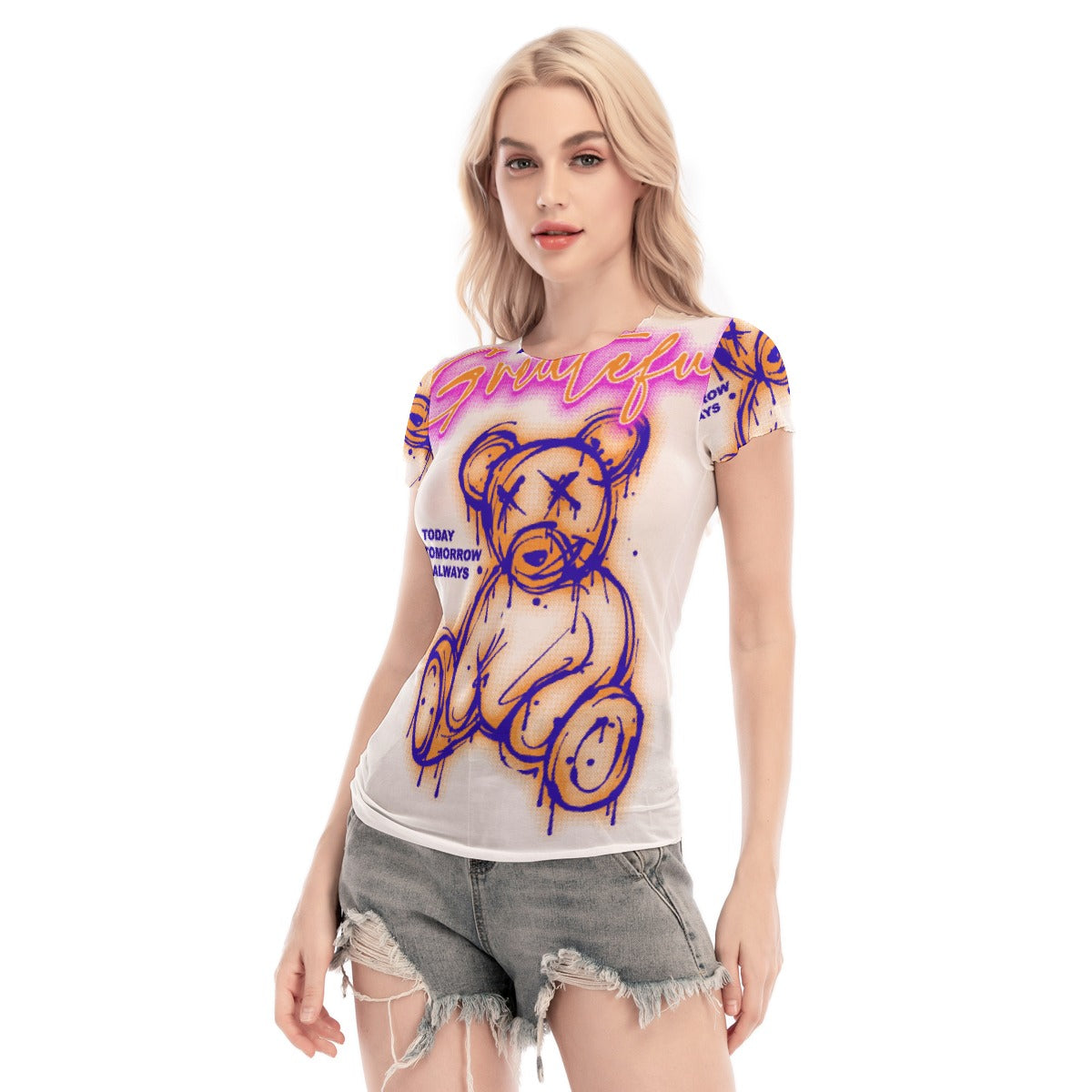 All-Over Print Women's Short Sleeve Mesh Blouse