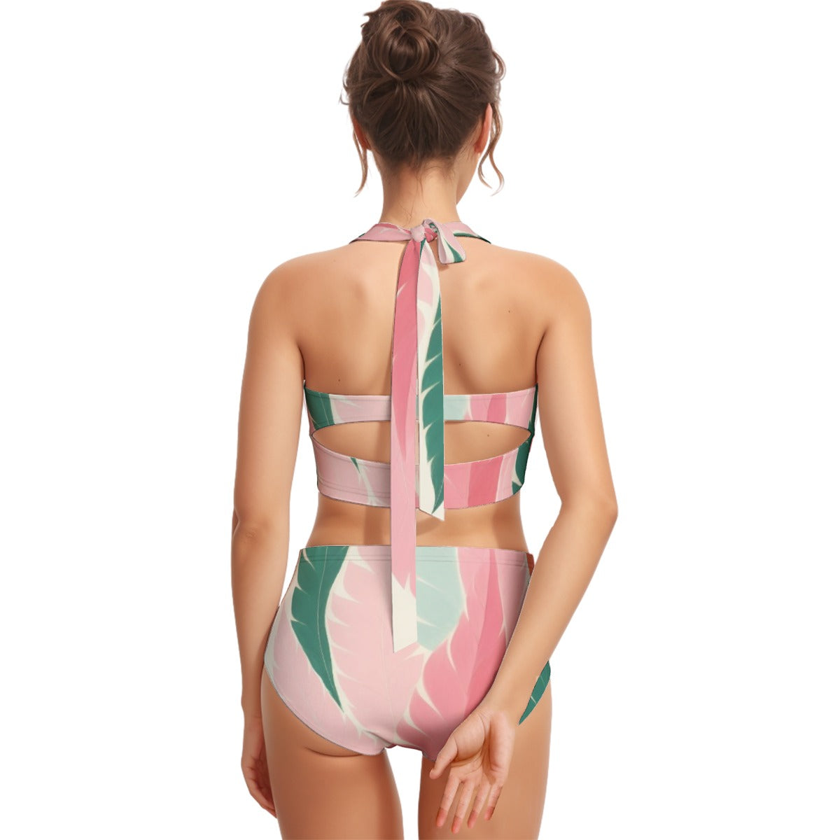 All-Over Print Women's Swimsuit Set With Halter