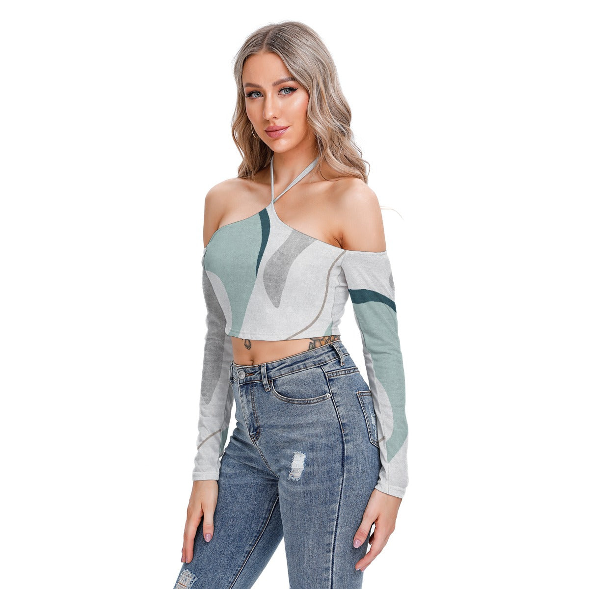 All-Over Print Women's Halter Lace-up Top