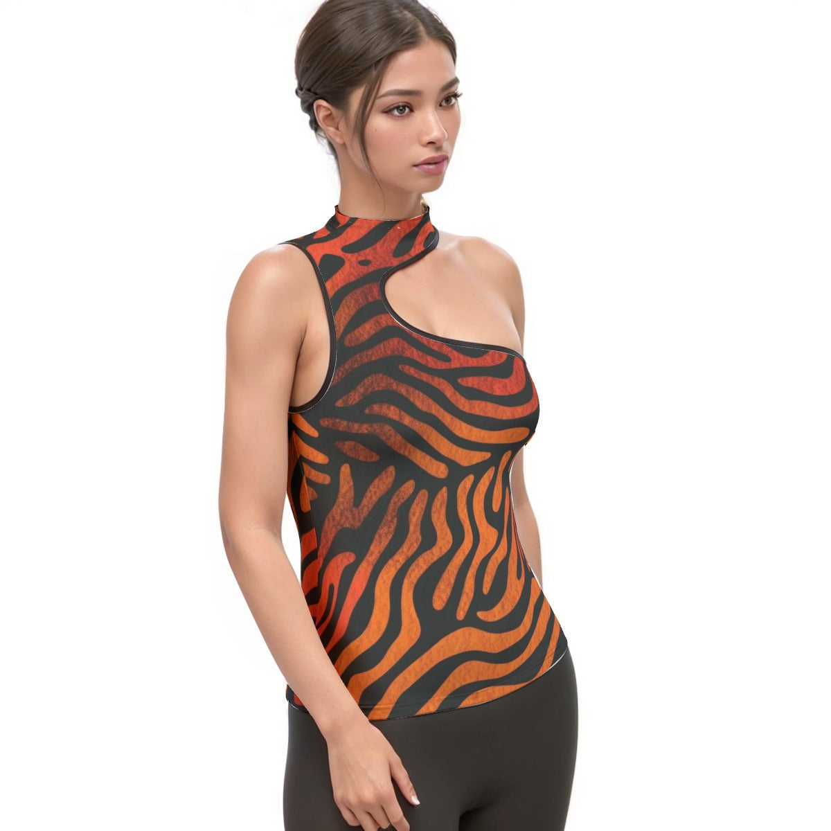All-Over Print Women's Halter Sleeveless Asymmetrical Tank Top