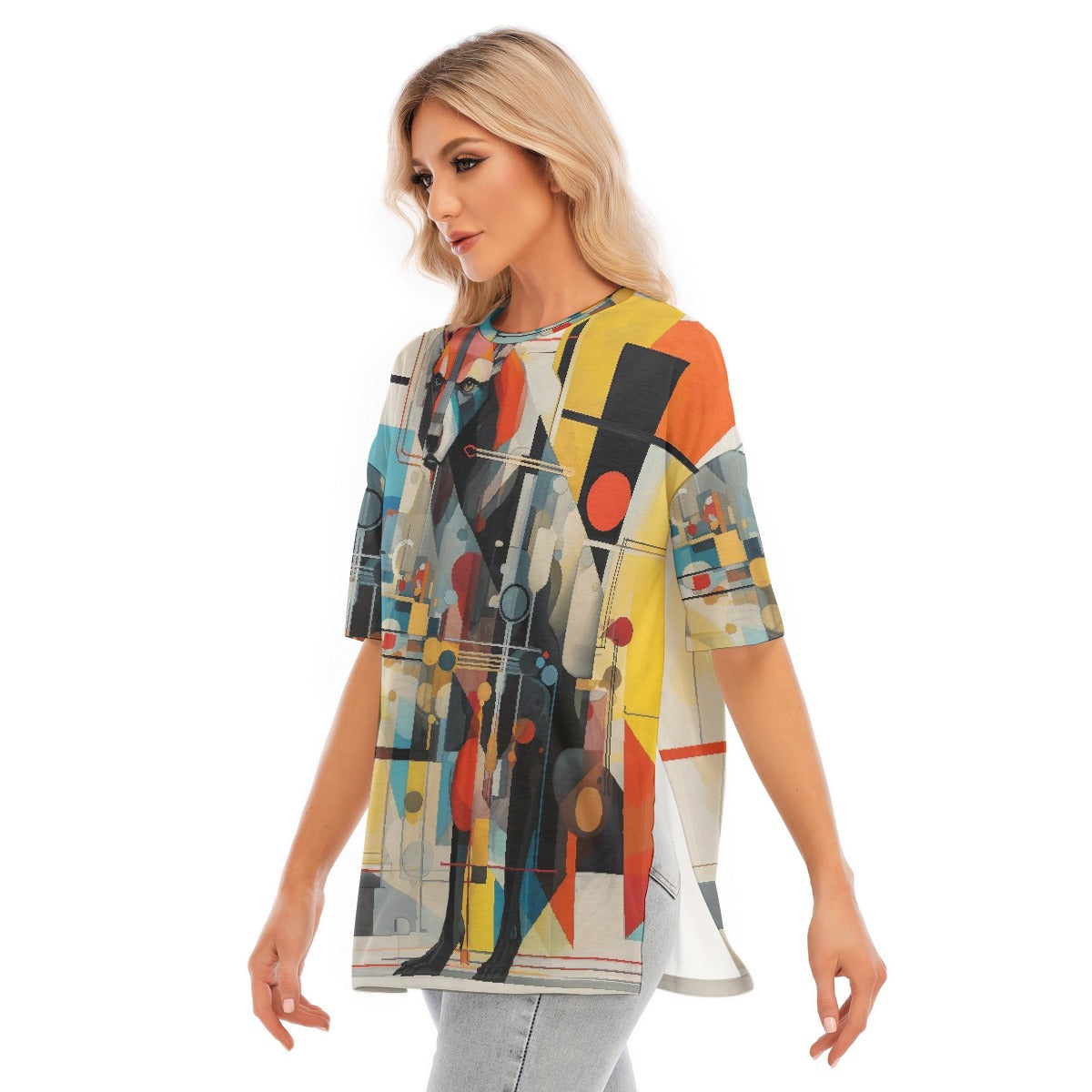 All-Over Print Women's Short Sleeves T-shirt With Hem Split