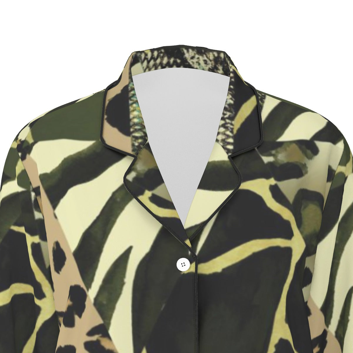 All-Over Print Women's Long Sleeve Pajama Set With Black Contrast Piping