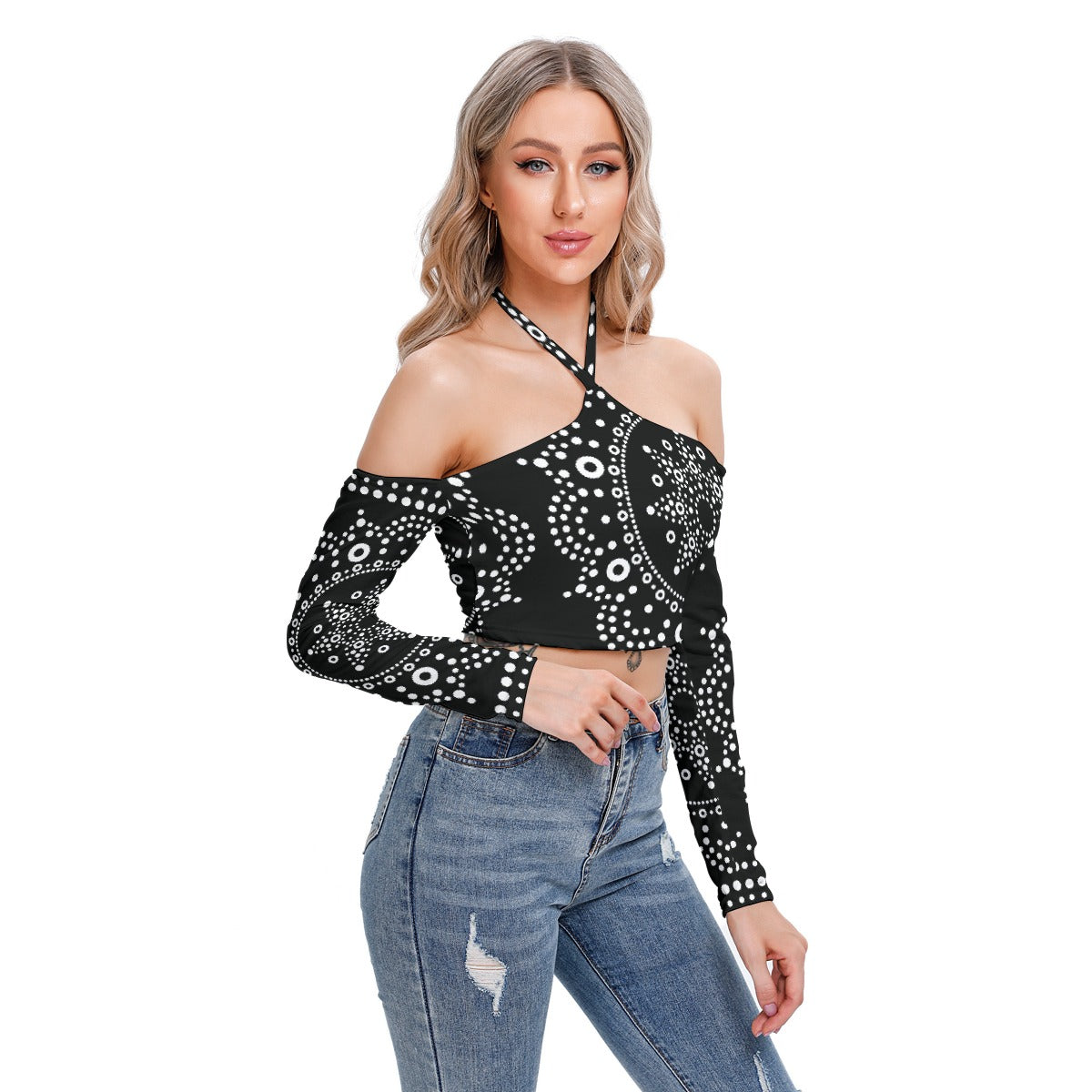 All-Over Print Women's Halter Lace-up Top