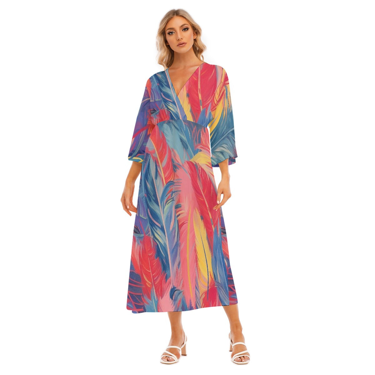 All-Over Print Women's Mid-Sleeve Long Dress