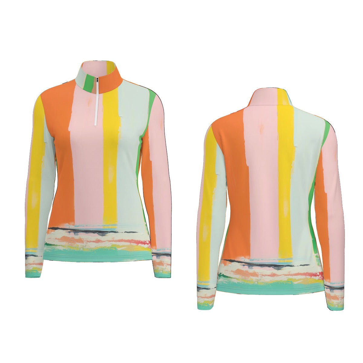 All-Over Print Women's Sports Collar Jersey With Long Sleeve