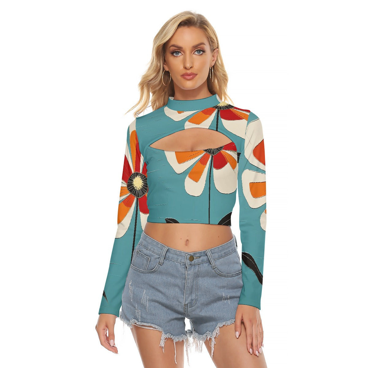 All-Over Print Women's Hollow Chest Keyhole Tight Crop Top