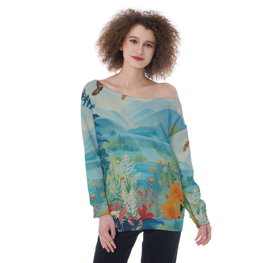 All-Over Print Oversized Women's Off-Shoulder Sweatshirt