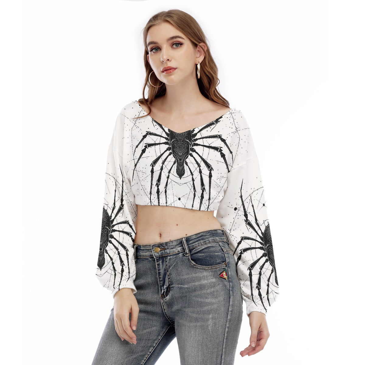 All-Over Print Women's V-neck Long Sleeve Cropped Sweatshirt