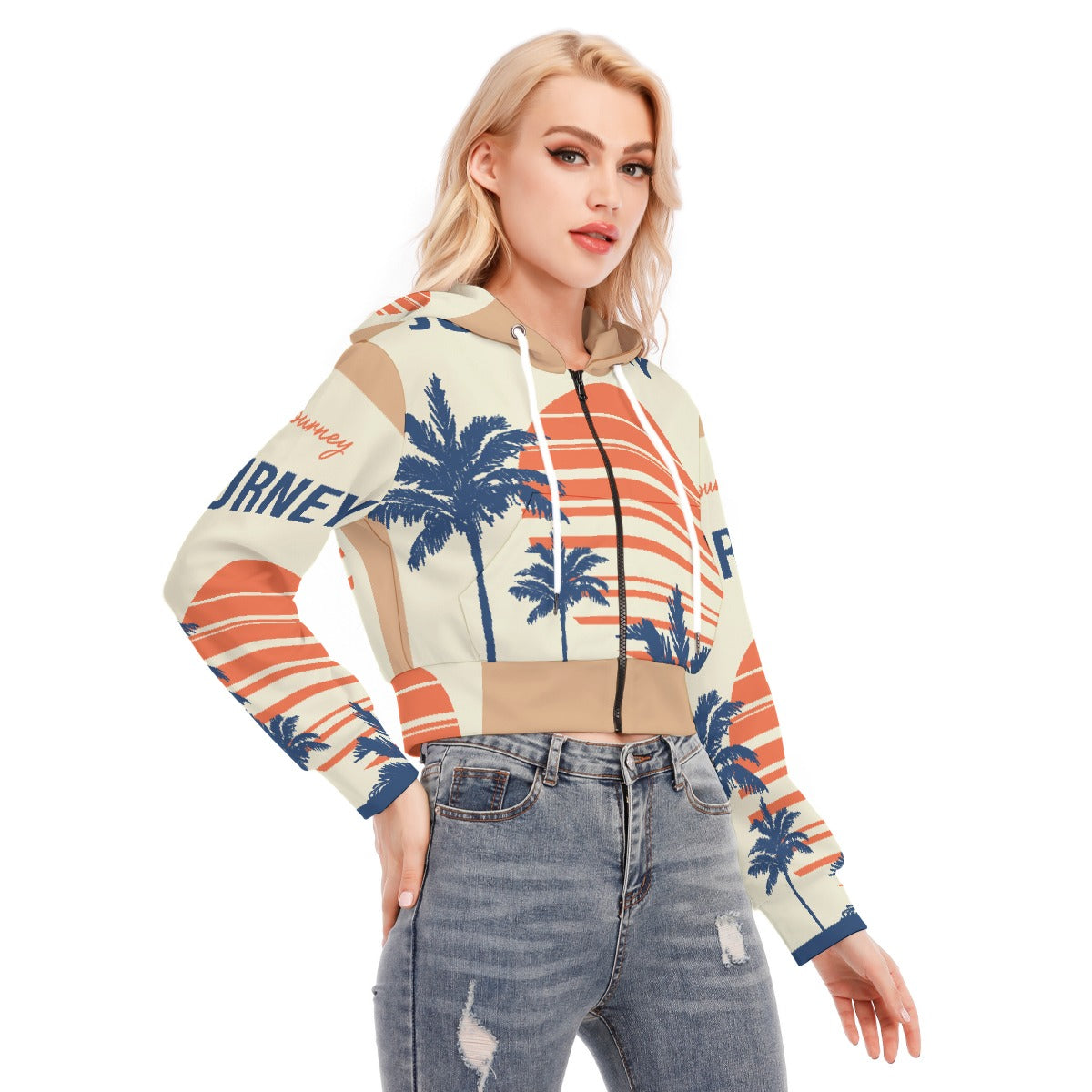 All-Over Print Women's Crop Top Hoodie With Zipper Closure