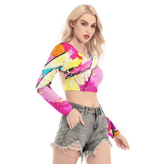 All-Over Print Women's Back Hollow T-shirt With Strap