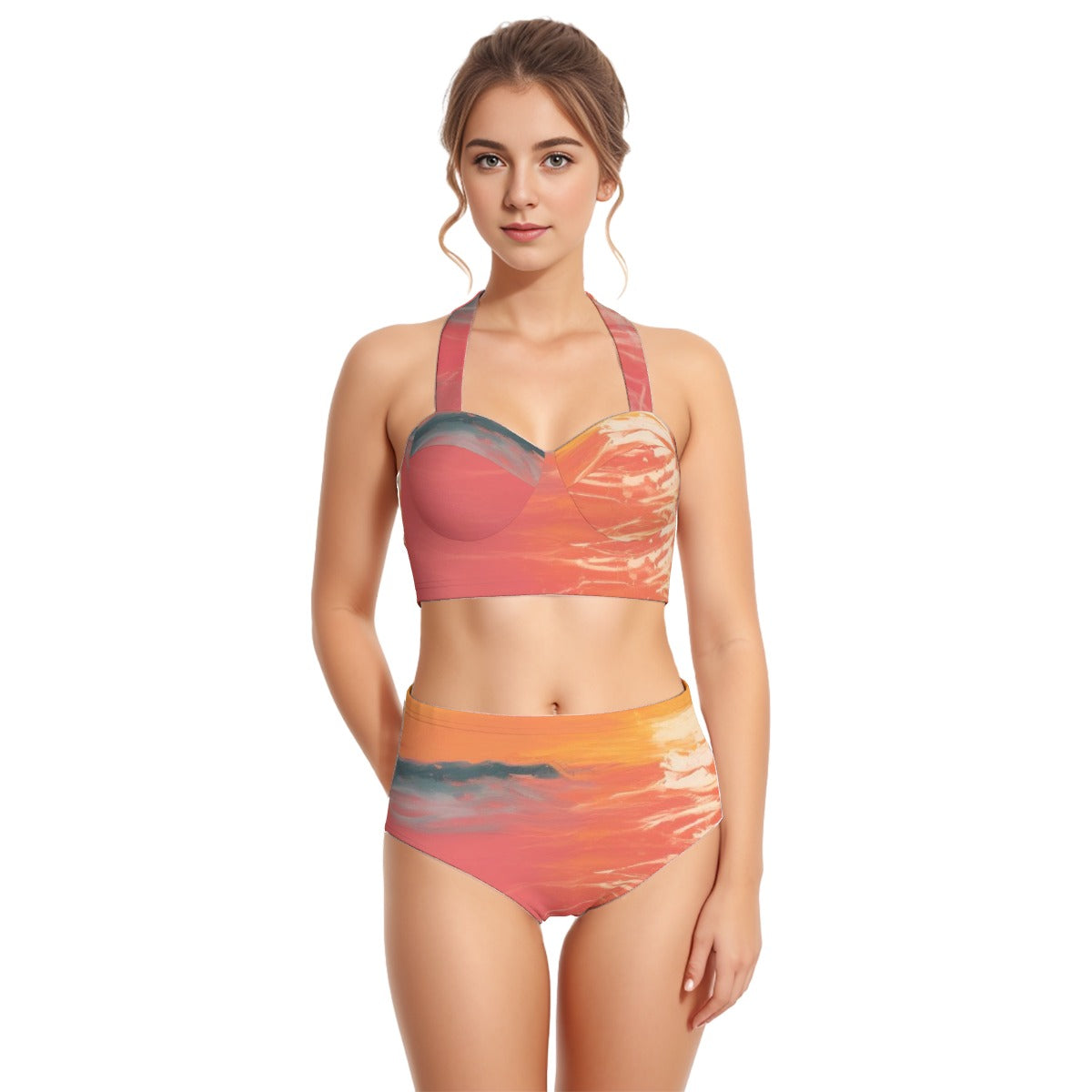 All-Over Print Women's Swimsuit Set With Halter