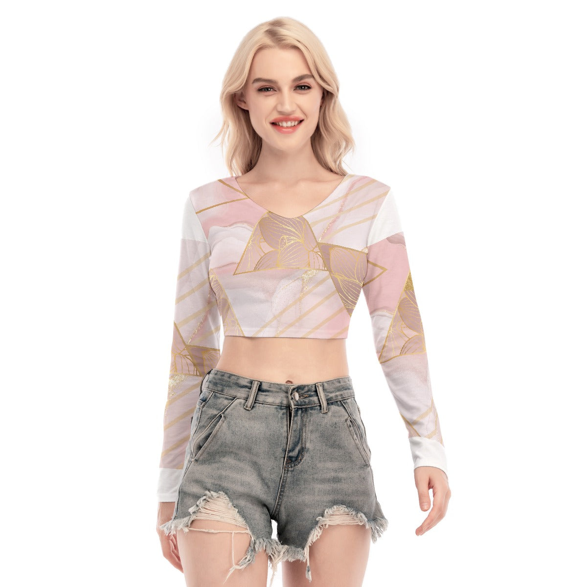 All-Over Print Women's Back Hollow T-shirt With Strap