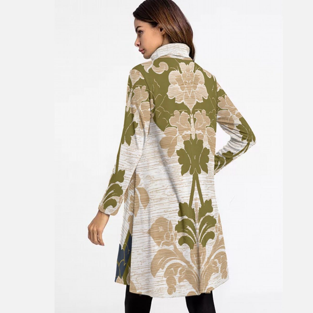 All-Over Print Women's High Neck Dress With Long Sleeve