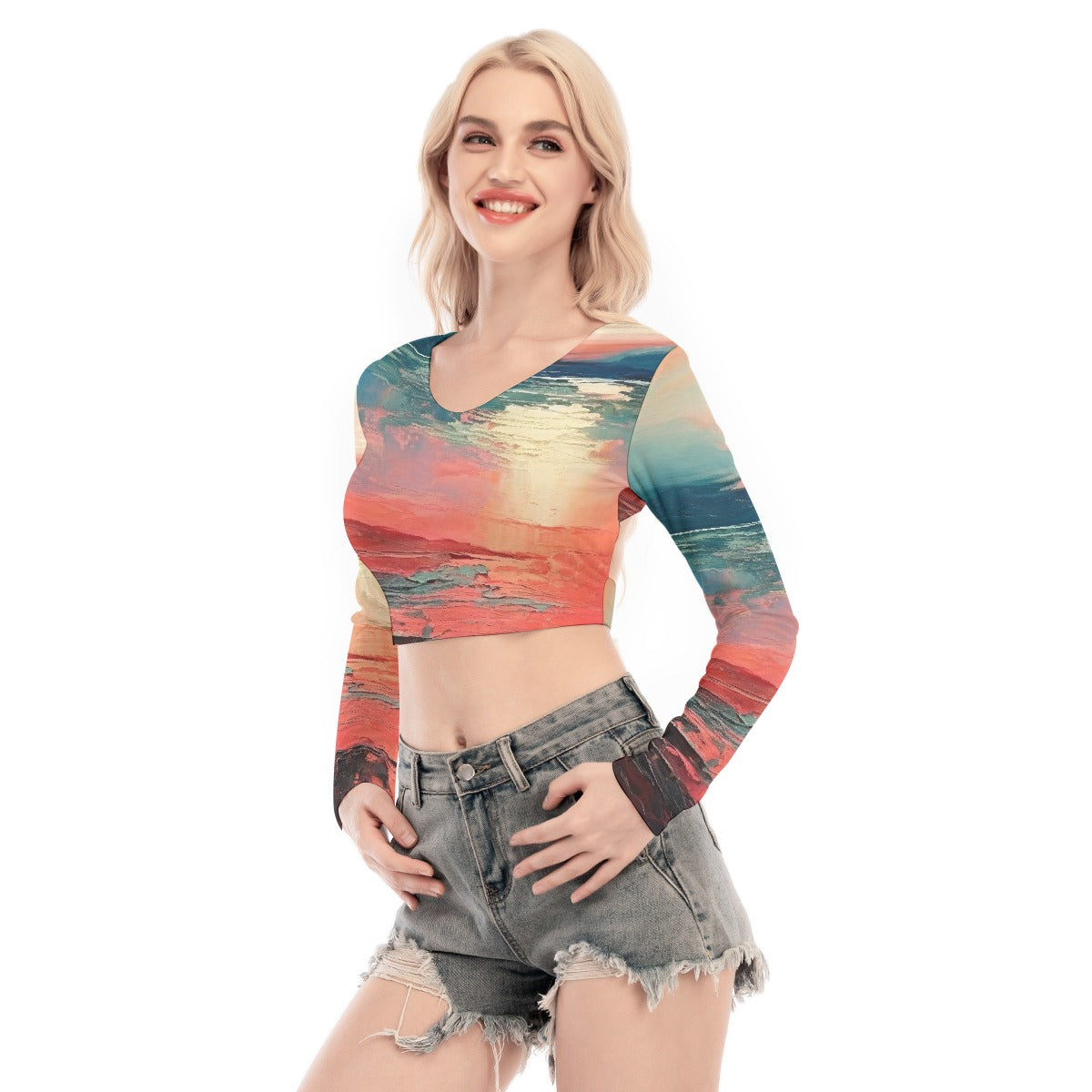 All-Over Print Women's Back Hollow T-shirt With Strap