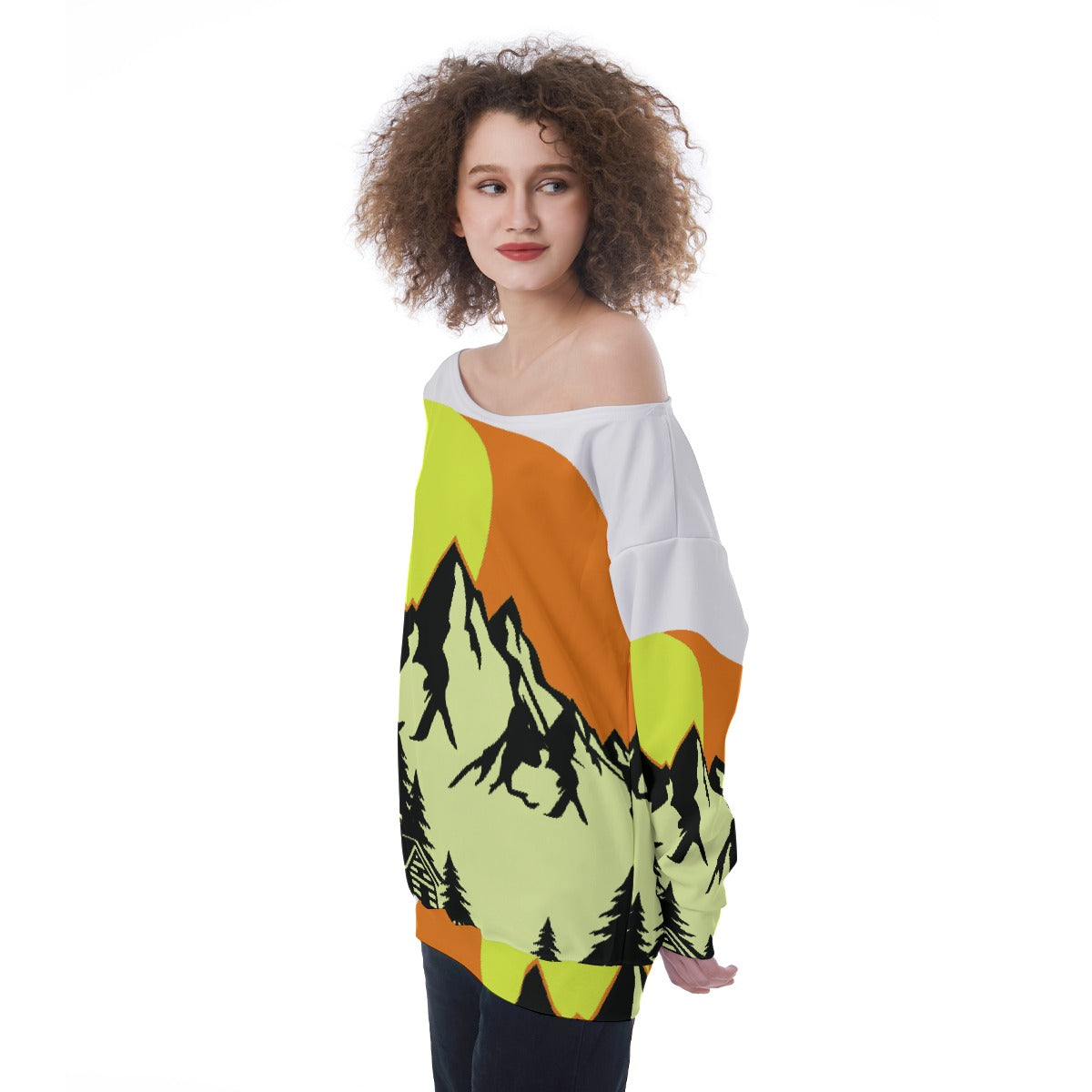 All-Over Print Oversized Women's Off-Shoulder Sweatshirt