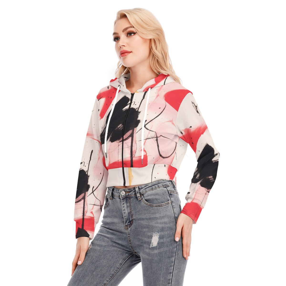 All-Over Print Women's Crop Top Hoodie With Zipper Closure