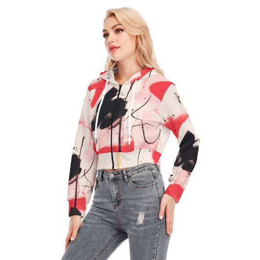 All-Over Print Women's Crop Top Hoodie With Zipper Closure