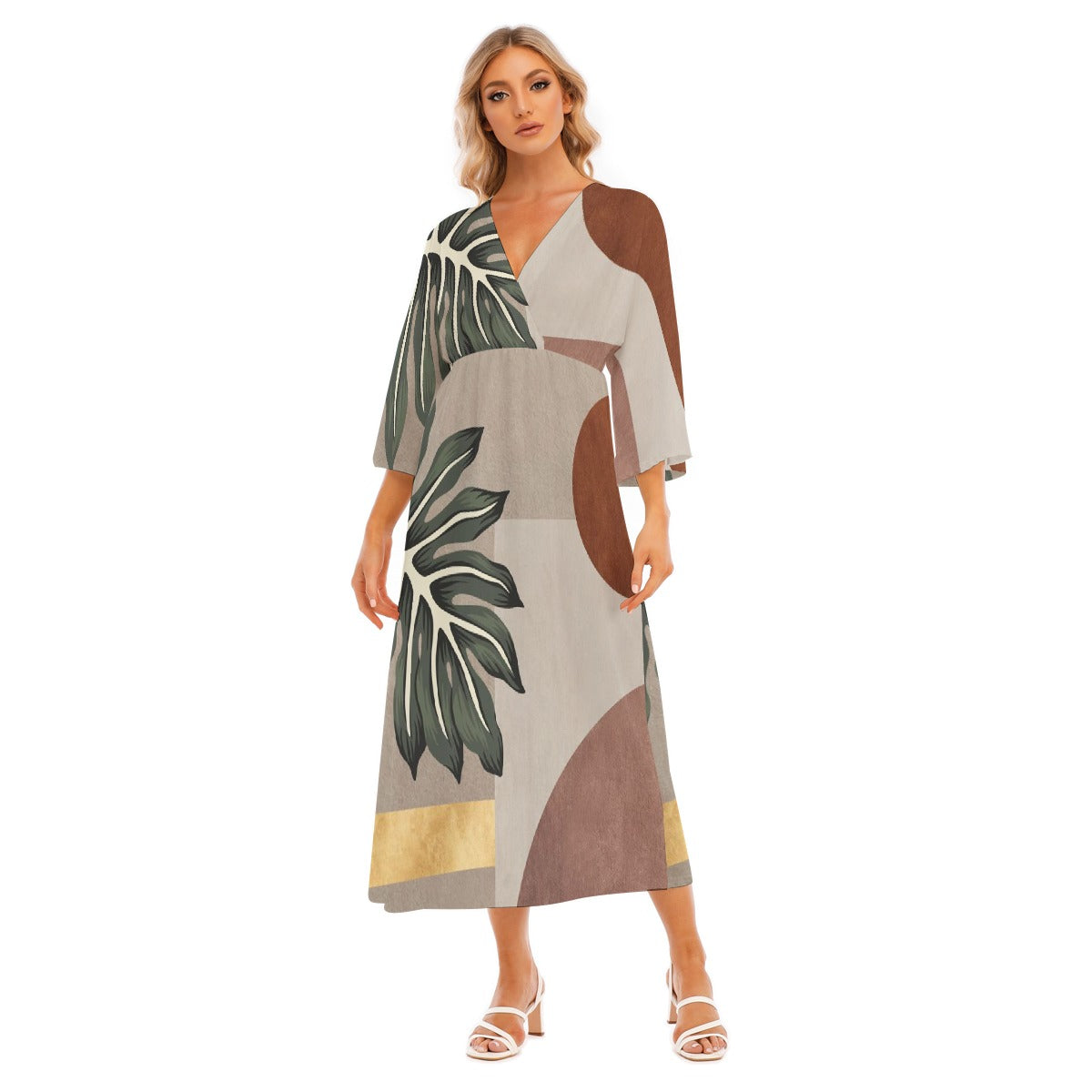 All-Over Print Women's Mid-Sleeve Long Dress