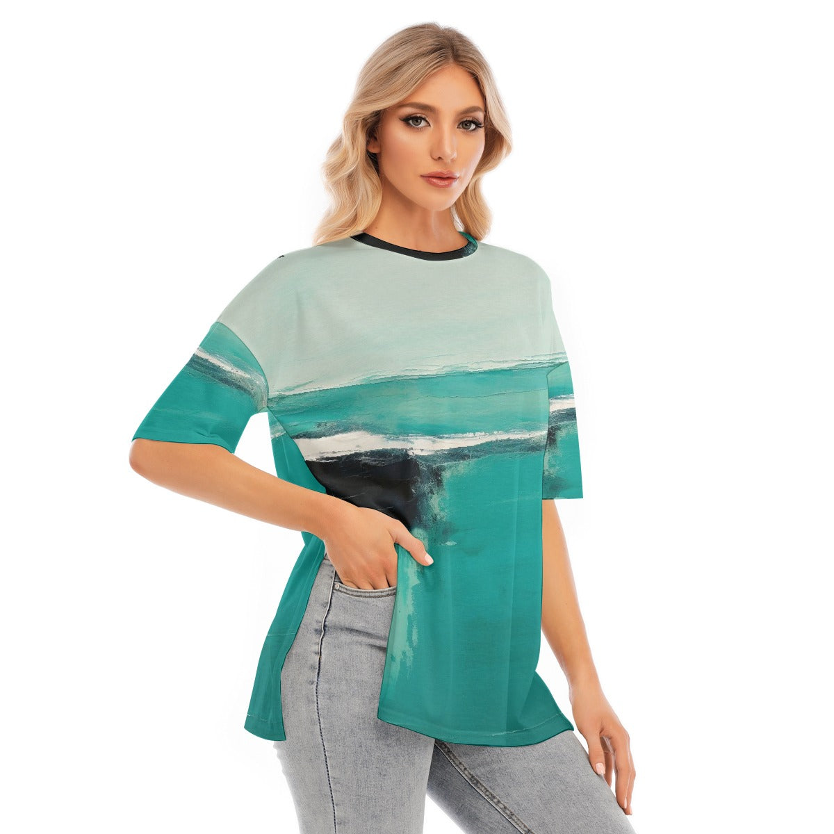 All-Over Print Women's Short Sleeves T-shirt With Hem Split